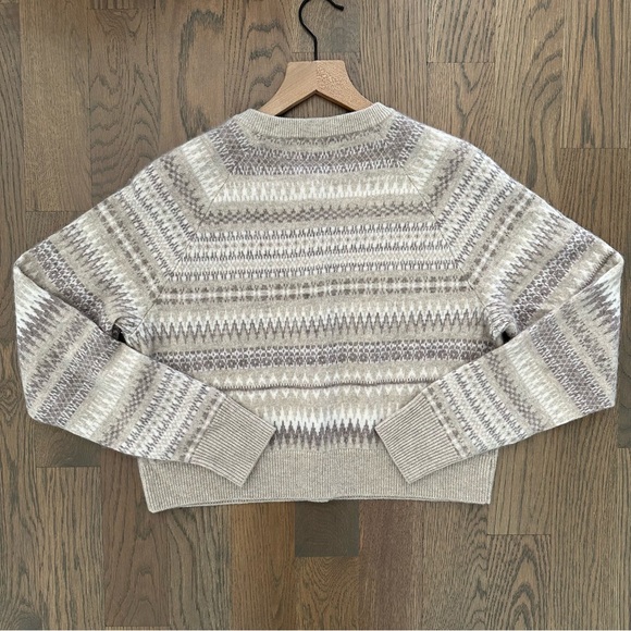 EUC White + Warren Warm Neutral Cashmere Fair Isle Cardigan Sweater Tan Cream M - Picture 7 of 8